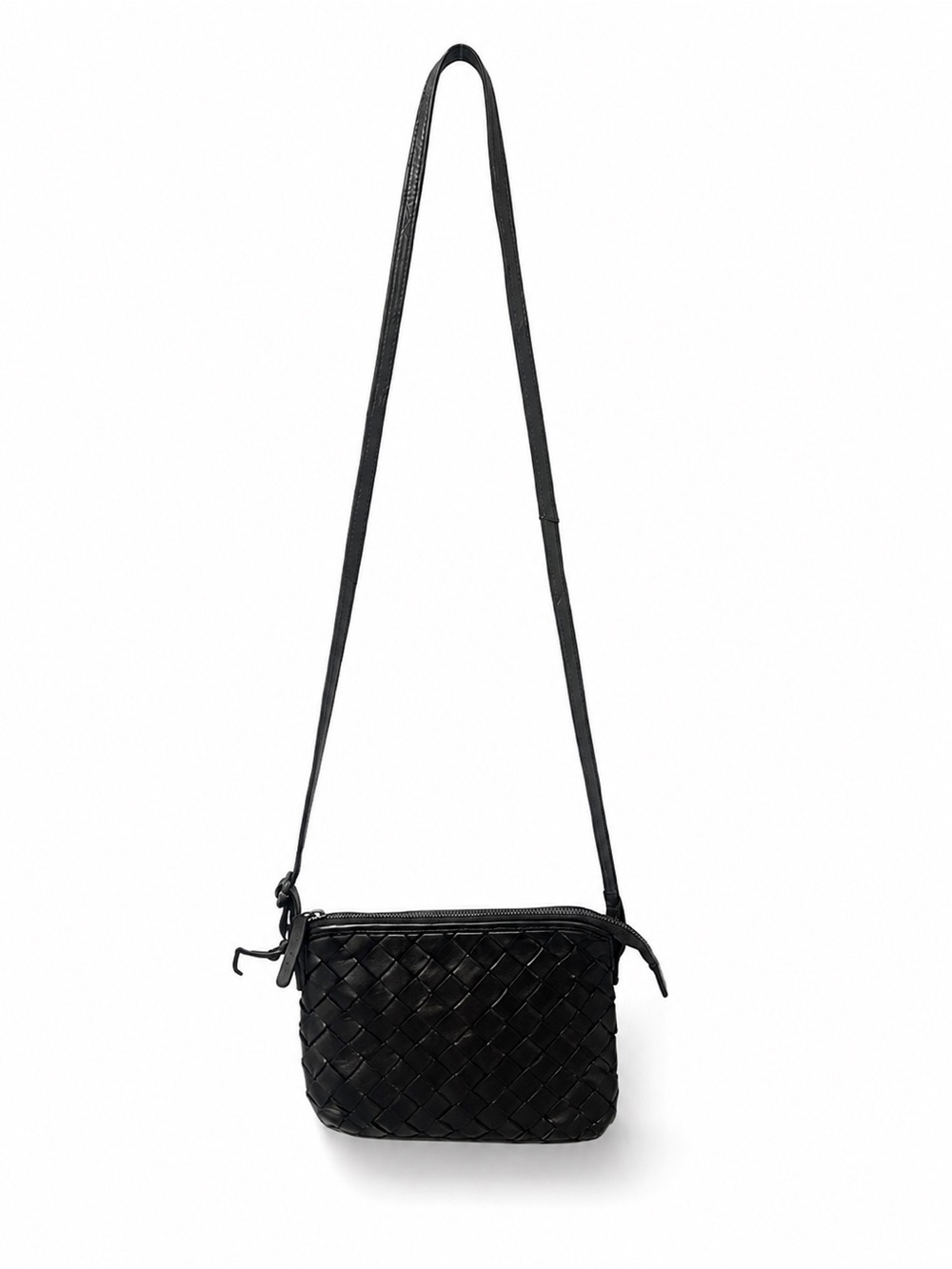 Woven Leather Brown Crossbody Bag with Adjustable Strap